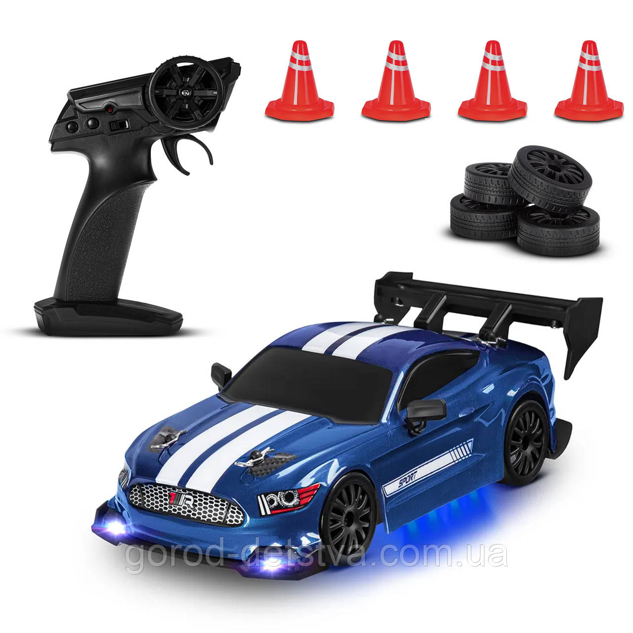 Машинка для дрифту Ford Mustang 4WD дрифт машина на радіокеруванні Світло фар Підсвічування дна, фото 1