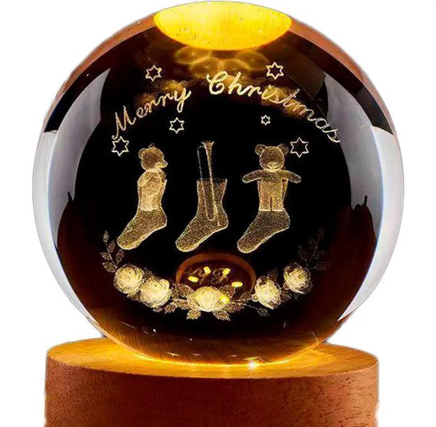 Світна кришталева куля 6 см Декоративна різдвяна Скляна 3D нічник із проєкцією, фото 1