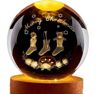 Світна кришталева куля 6 см Декоративна різдвяна Скляна 3D нічник із проєкцією
