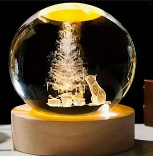 Світна кришталева куля 6 см Декоративна новорічна Скляна 3D нічник із проєкцією