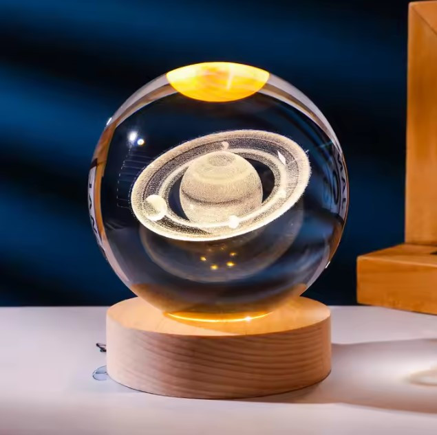 Світиться 3D кришталева куля-нічник 8 см парад планет USB для дітей, декоративний світильник із проєкцією