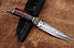 Подарунковий ексклюзивний ніж ручної роботи Дракон 2, з мозаїчного дамаску 60 HRC зі шкіряним чохлом у комплекті, фото 2