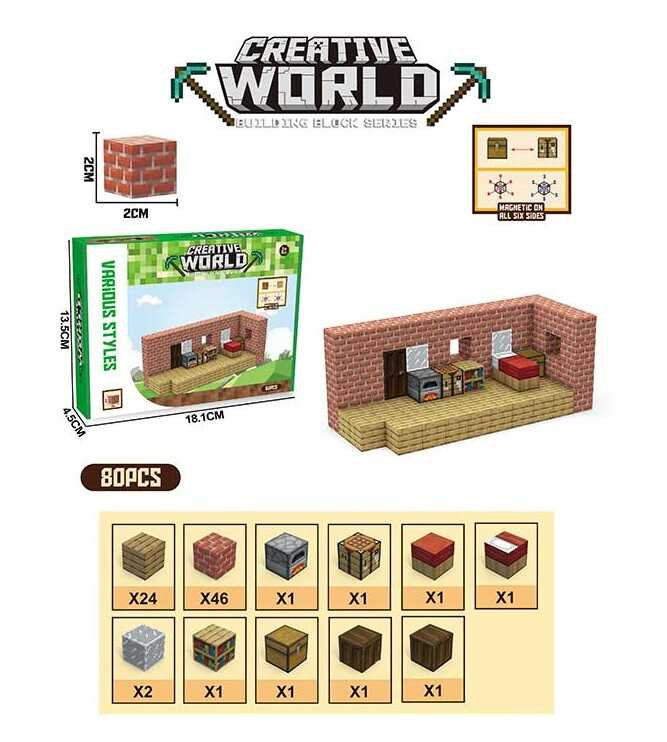 Конструктор магнітний Майнкрафт, Creative World, 80 дет., JM 83