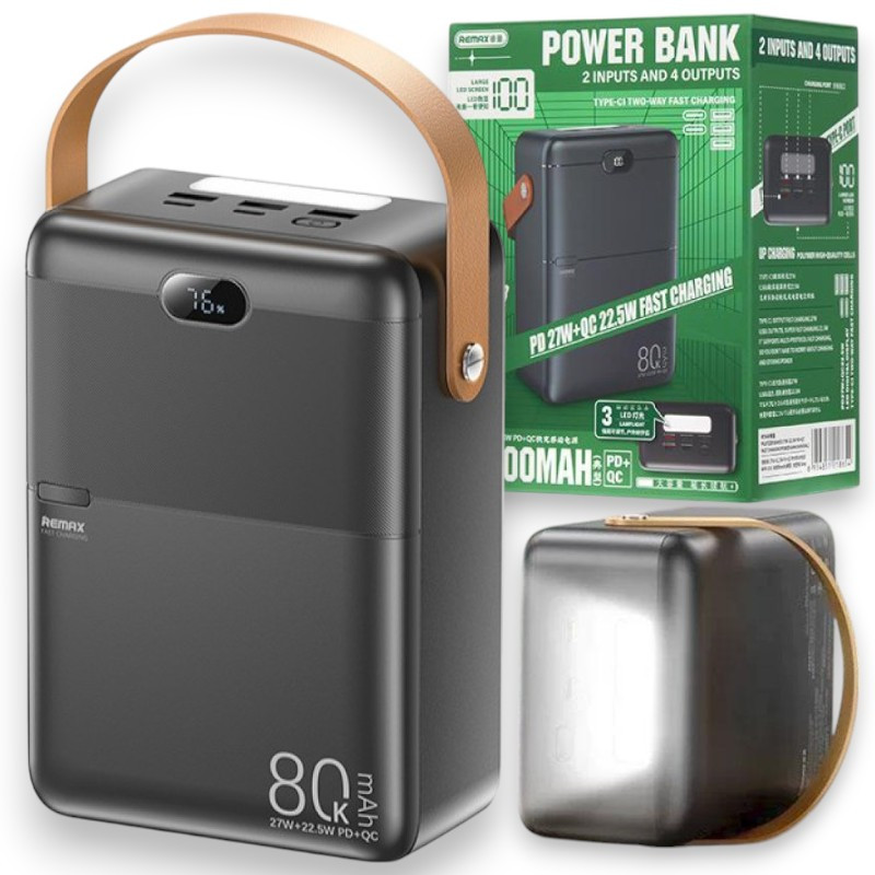 УМБ Зовнішній портативний акумулятор Power Bank Remax RPP-118 8000 mAh QC+PD 27W Повербанк з ліхтариком, чорний
