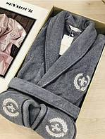 Мужской махровый халат с тапочками Maison D'or Seymour Antracite