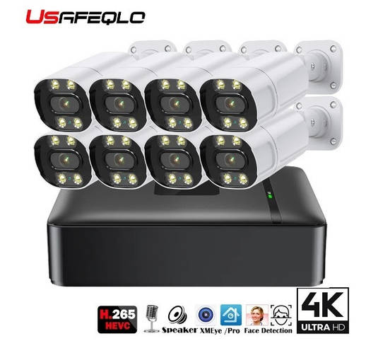 Комплект відеоспостереження IP USAFEQLO 8MP 4K 4 камери зі штучним ...