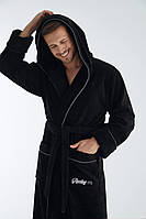 Мужской велюровый халат с капюшоном Nusa 1320 Siyah Черный M