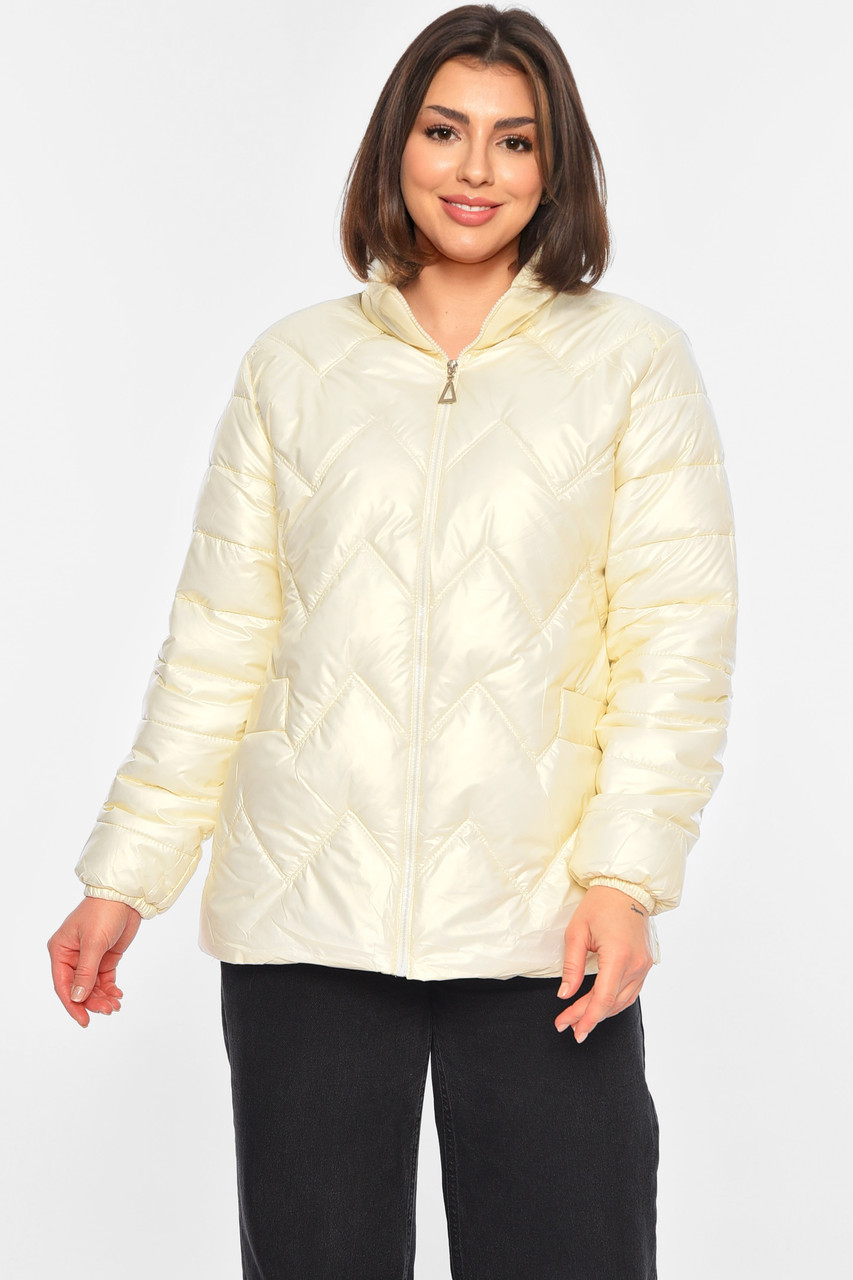 Куртка жіноча демісезонна молочного кольору р.4XL 196002T Безкоштовна доставка