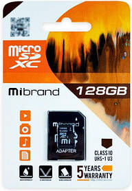 Картка пам'яті 128 GB class 10 UHS-I U3 microSDXC + SD Mibrand MICDHU3/128GB-A