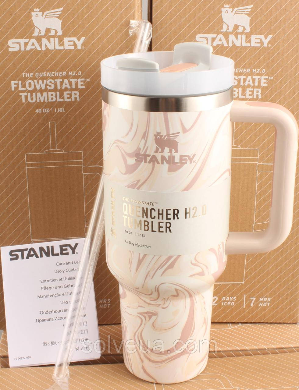 Термос термочашка Stanley Quencher H2.0 Tumbler з нержавіючої сталі 1,18 л Cream Marble KT6007808 - B1-Уцінка, фото 1