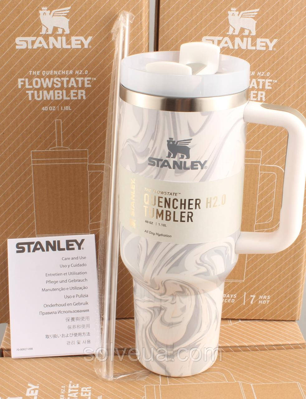 Термос термочашка Stanley Quencher H2.0 Tumbler з нержавіючої сталі 1,18 л Gray Marble KT6007810 - B1-Уцінка, фото 1