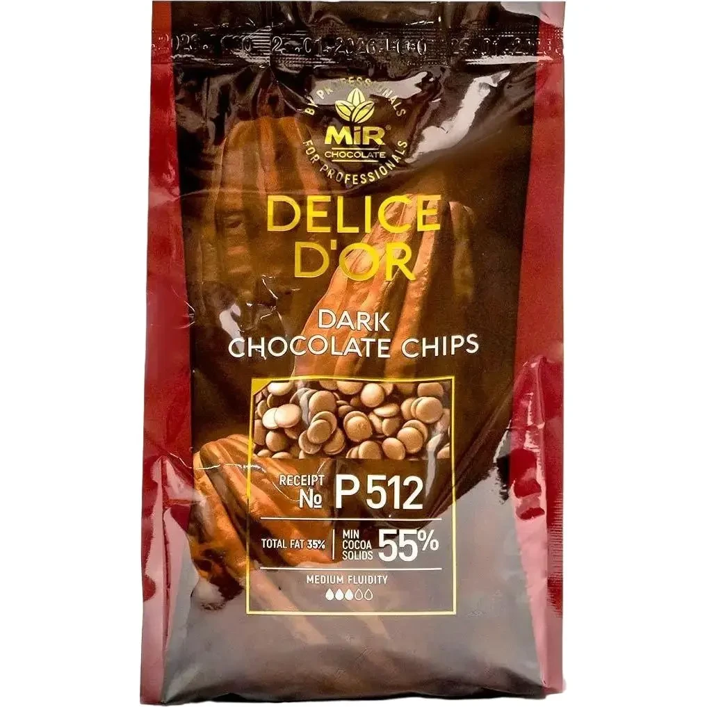 Шоколад чорний Delice D'or Р512, 55% калети 0.5 кг
