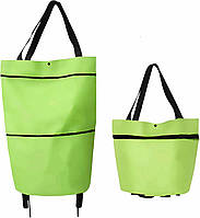 Легка складна сумка на коліщатках для магазину, візок для продуктів 45х40х12 см, Зелена