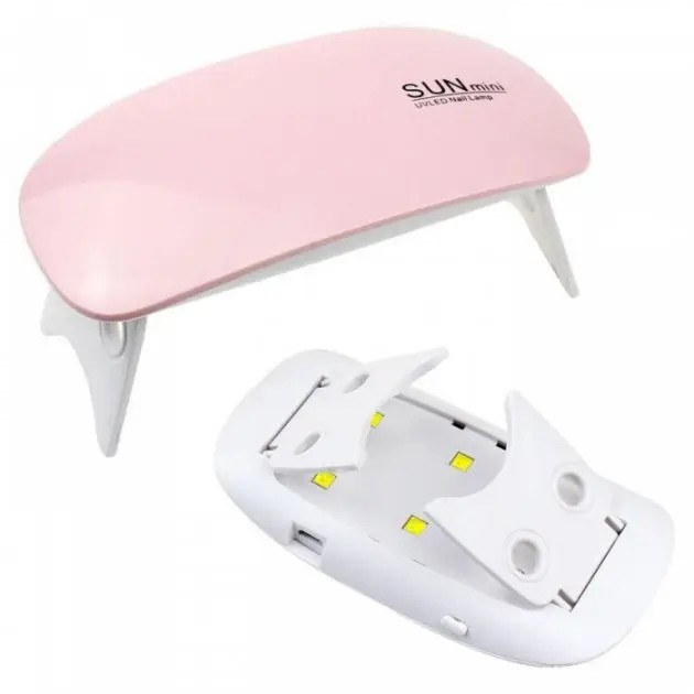 Складна УФ лампа для манікюру, полімеризація гель-лаку, Sun Mini 6W Pink з USB-підключенням, Рожева