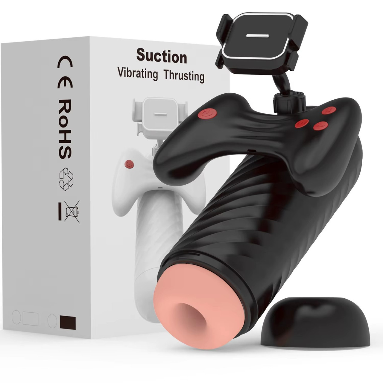 Чорний мастурбатор Suction Thrusting з функціями вібрації та всмоктування