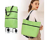 Легка складна сумка на коліщатках для магазину, візок для продуктів 45х40х12 см, Зелена, фото 2