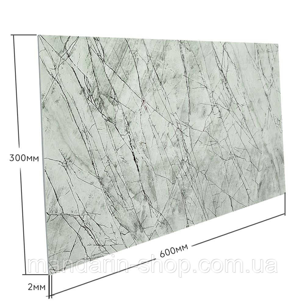 Стінова самоклеюча РЕТ плитка Сірий з чорними прожилками мармур 600*300*2 mm, фото 1