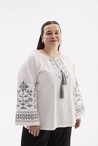 Жіноча вишиванка MEREZHKA "Берегиня" молочна з сірим батал