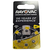Батарейки Rayovac No10 (PR70) для слухових апаратів, Zinc Air, 1,45 V, 6 шт., Великобританія
