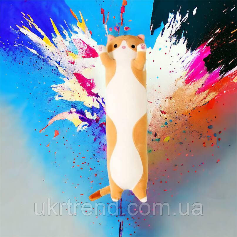 Кіт батон валик 50 см, Подушка плюшева кошеня для сну, Кіт батон подушка валик, Іграшка KM-710 антистрес котик