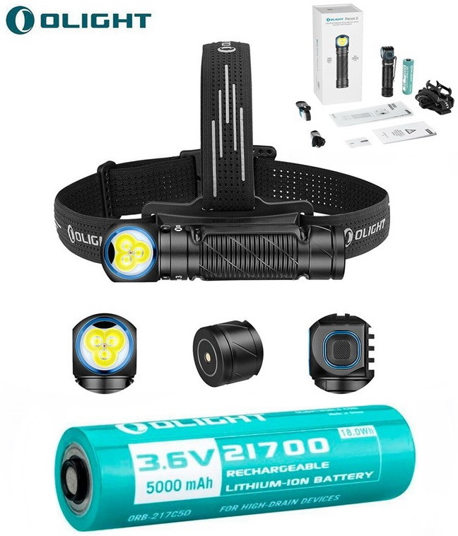 Налобний ліхтар OLIGHT Perun 3 (3000LM, 5000mAh, Osram P9, IPX8, TIR, Red Led, Магніт, Пам'ять, Таймер, 21700)