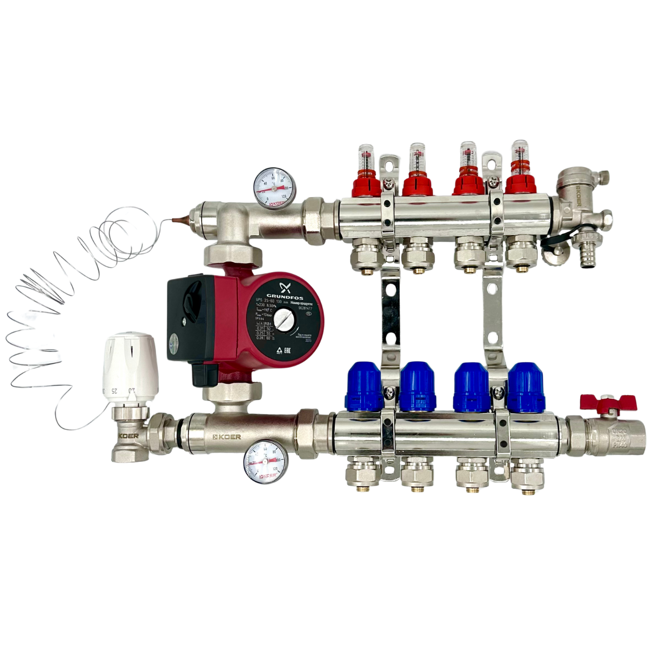 Коллектор для теплої підлоги Чехія КР в сборі з НАСОСОМ на 4 контури