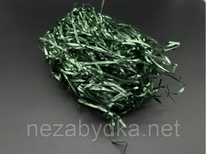Наповнювач для коробок. Паперова стружка з глітером для пакування. Колір Зелений.