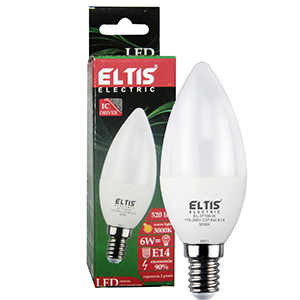 LED лампа 6 Ватт 3000К Е14 свеча