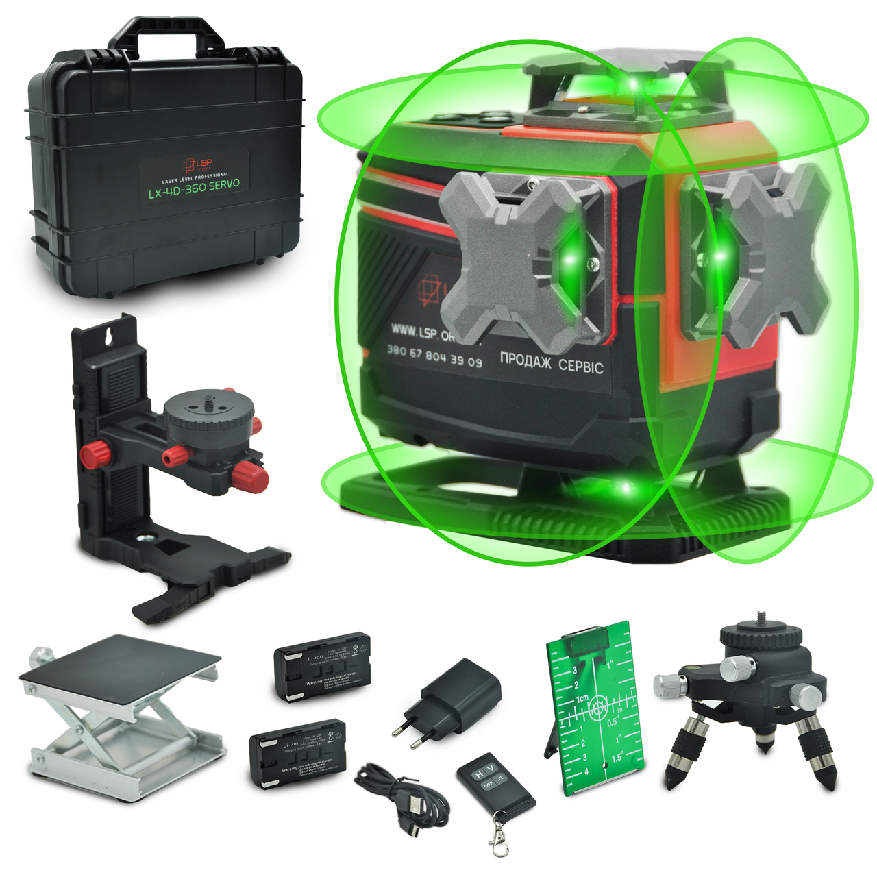 Лазерний рівень нівелір LSP LX 4 D 360 SERVO Professional (OSRAM Premium) 16 ліній + штатив 1.8 м з мікроліфтом