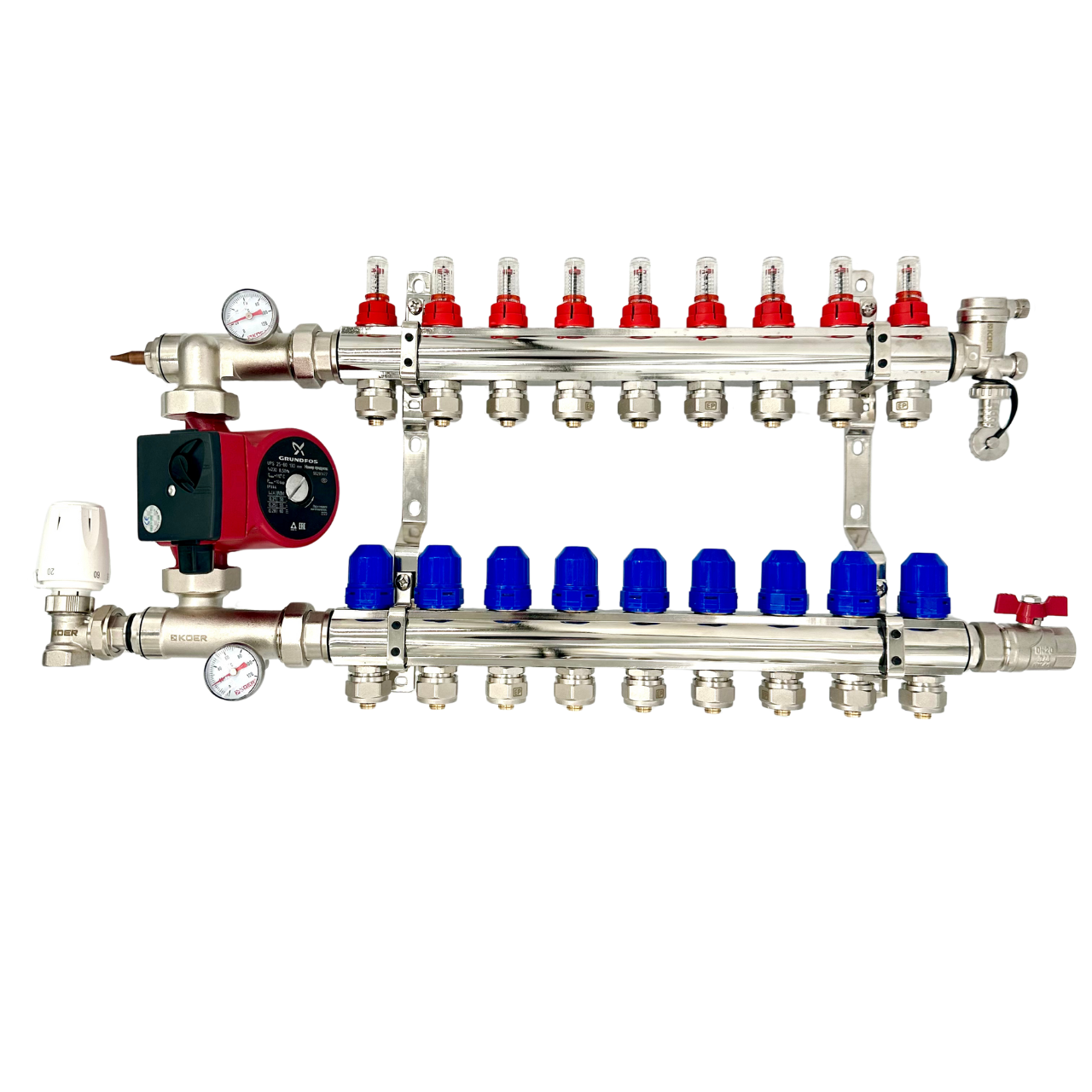 Коллектор для теплої підлоги Чехія КР в сборі з НАСОСОМ на 9 контури, фото 1