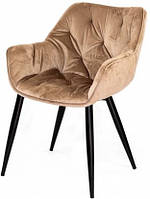 Стілець із підлокітниками напівкрісло велюрове Парадіз Капучино на чорних металевих ніжках Мікс Меблі