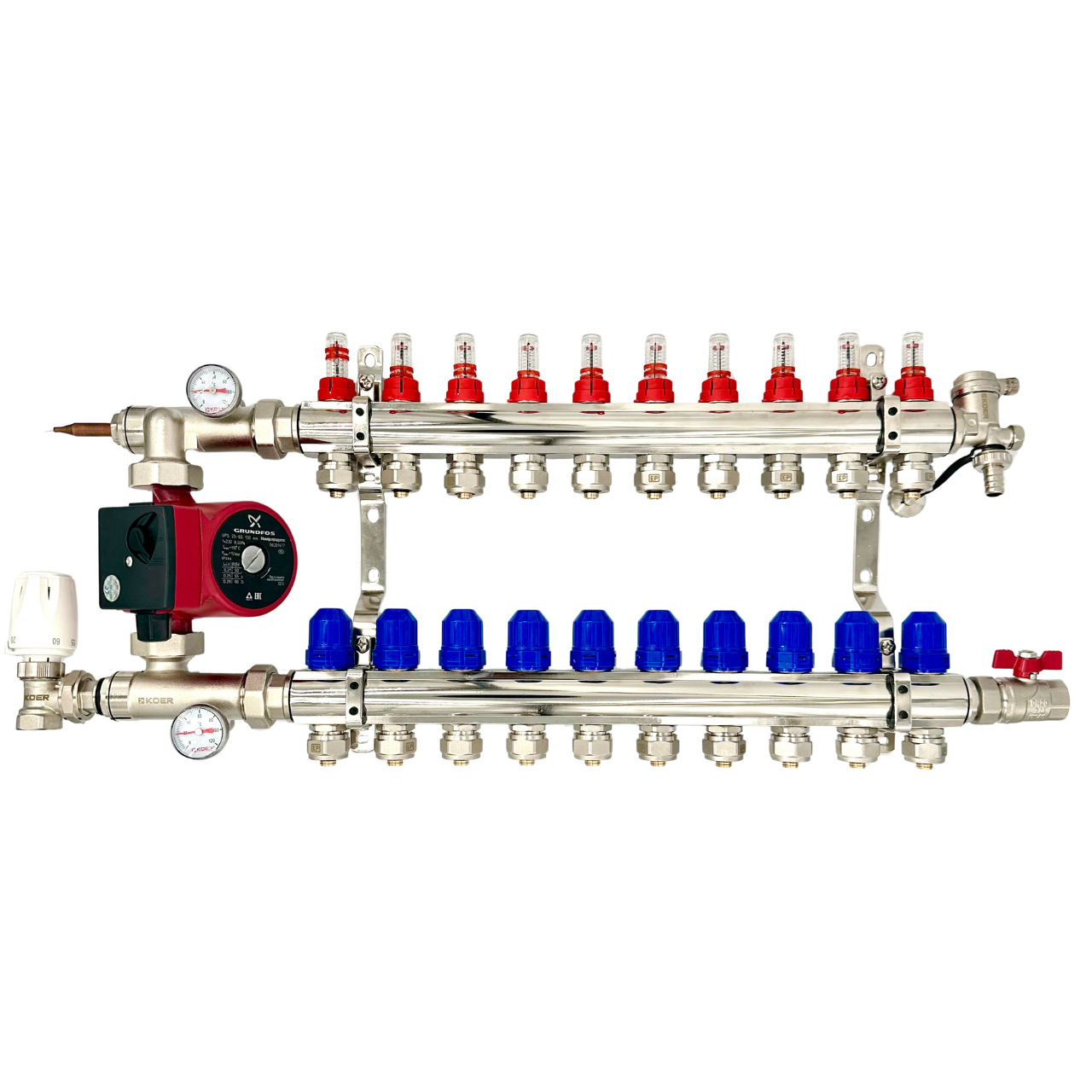 Коллектор для теплої підлоги Чехія КР в сборі з НАСОСОМ на 10 контурів