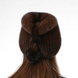 Хутряна норкова шапка жіноча на плетеній основі "Кубанка з хвостиком", фото 6