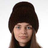 Хутряна норкова шапка жіноча на плетеній основі "Кубанка з хвостиком", фото 2