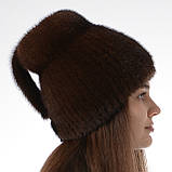 Хутряна норкова шапка жіноча на плетеній основі "Кубанка з хвостиком", фото 3
