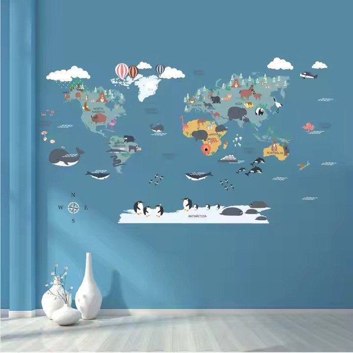 Набір вінілових наліпок "Карта Світу" декоративна в дитячу кімнату два полотна розміром 30х90 см, фото 1