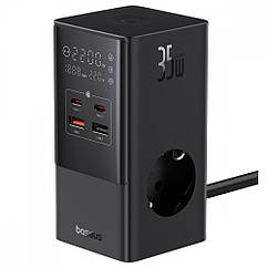Мережевий фільтр Baseus Power Combo Tower Digital (3*AC+2*USB+2*Type-C 35 W 1.5m) black