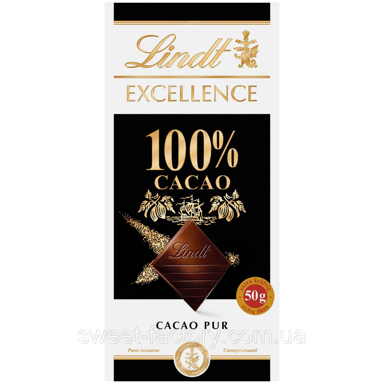 Шоколад Lindt Excellence Dark Chocolate 100% Cacao 50g, фото 1