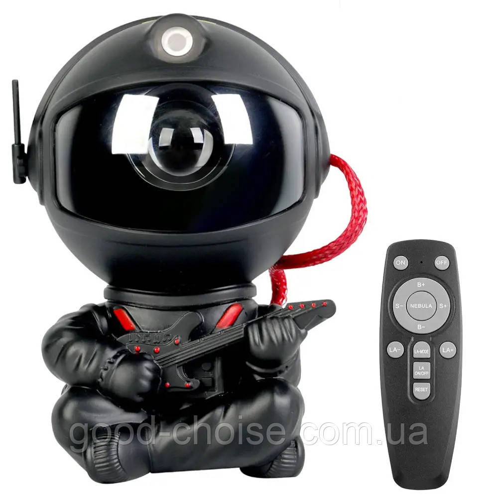Нічник-проектор зоряного неба з пультом, від USB, Космонавт з гітарою, Чорний / Космонавт проектор, фото 1
