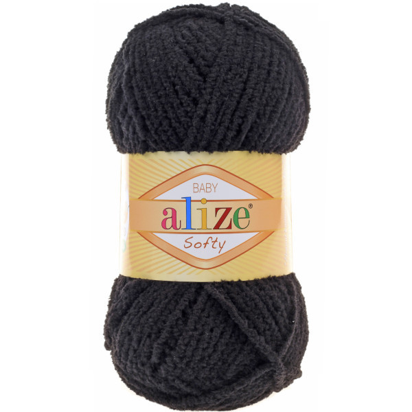 Пряжа для в'язання Alize Baby softy. 50 г. 115 м. Колір чорний 60