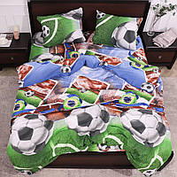 Євро максі набір постільної білизни зеленого кольору з принтом футбольний м'яч 200*220 з Бязі Gold, Черешенька