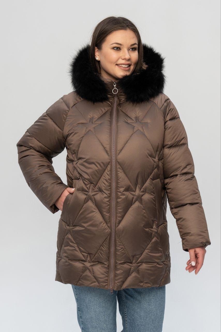 Жіночий зимовий теплий пуховик з хутром песця, фото 1