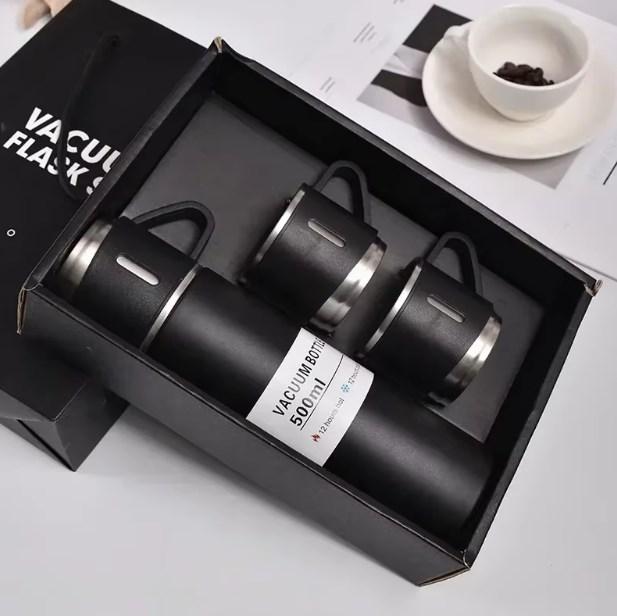 Термос з 3 чашками 500 мл Подарунковий набір Термос + 3 чашки Vacuum Flask Set 0.5L Чорний