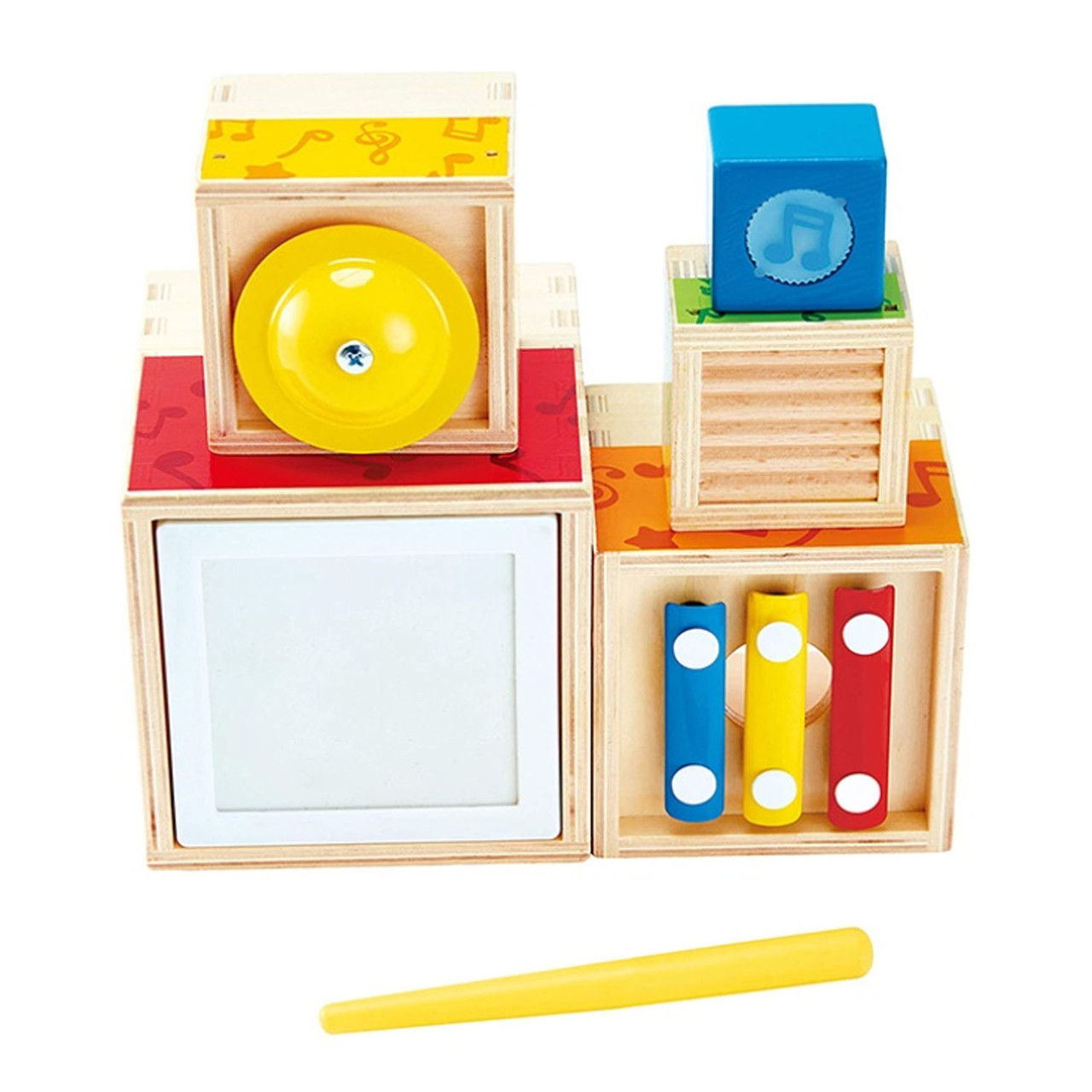 Набір музичних інструментів Мініоркестр Hape (барабан, ксилофон, брязкальце, скретч-дошка, міні-гонг) E0336, фото 1