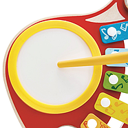 Гітара іграшкова 6в1 Мініоркестр Hape (барабан, ксилофон, брязкальце, дзвіночок, бубон, скретч-дошка) E0335, фото 4