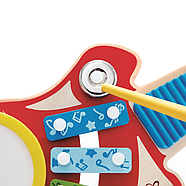 Гітара іграшкова 6в1 Мініоркестр Hape (барабан, ксилофон, брязкальце, дзвіночок, бубон, скретч-дошка) E0335, фото 5