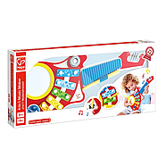 Гітара іграшкова 6в1 Мініоркестр Hape (барабан, ксилофон, брязкальце, дзвіночок, бубон, скретч-дошка) E0335, фото 6