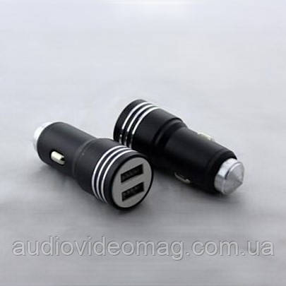Автомобільний адаптер живлення USB 5V 1A два гнізда, чорний