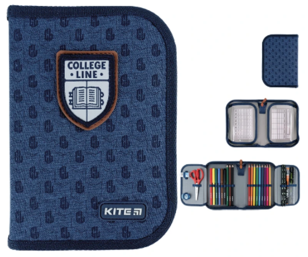 Пенал Kite College Line boy 1 відділення, 2 відворота, з наповненням, K24-622H-2