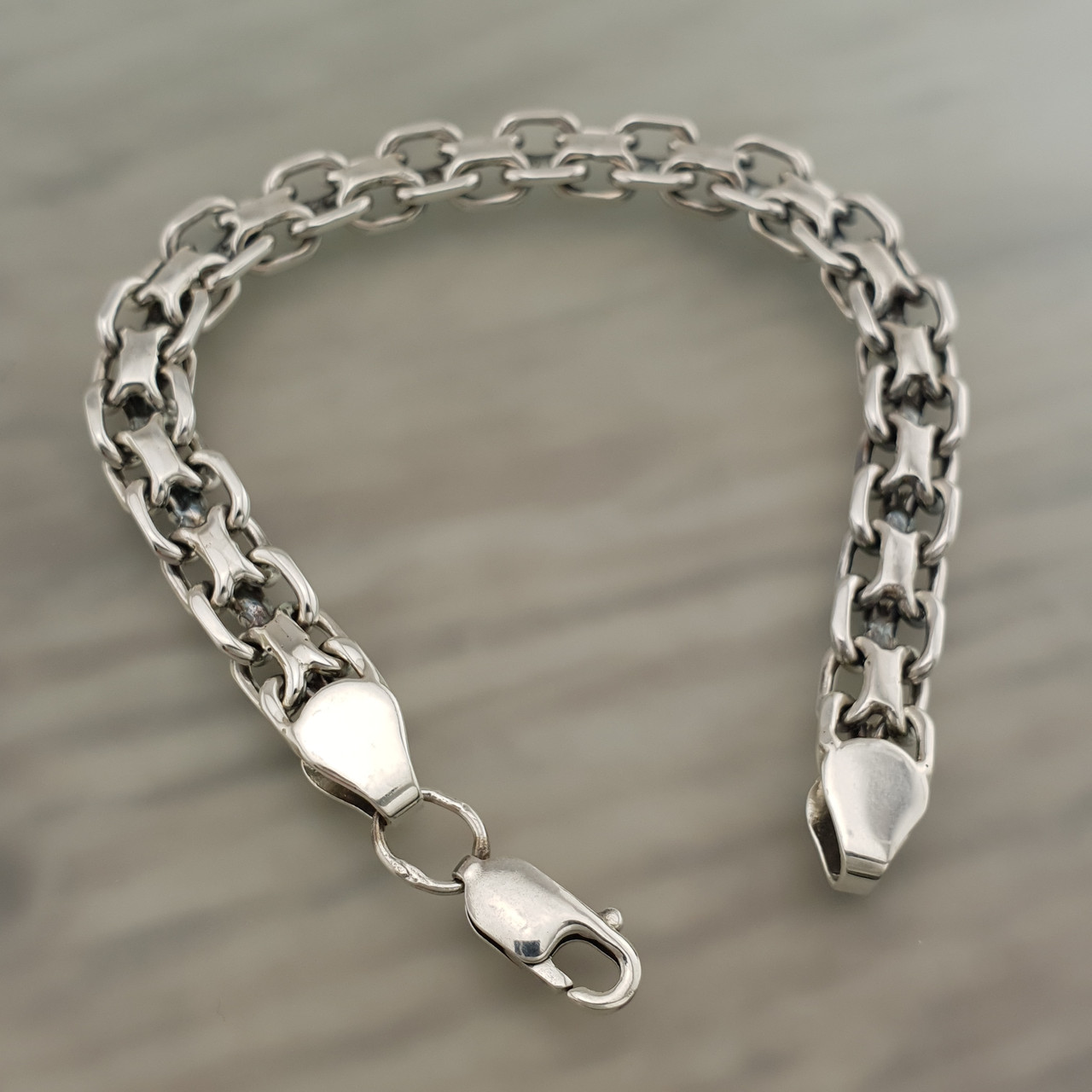 Срібний браслет чоловічий подвійний якір. Чоловічий срібний браслет якірний 7 мм / 19 см, фото 1